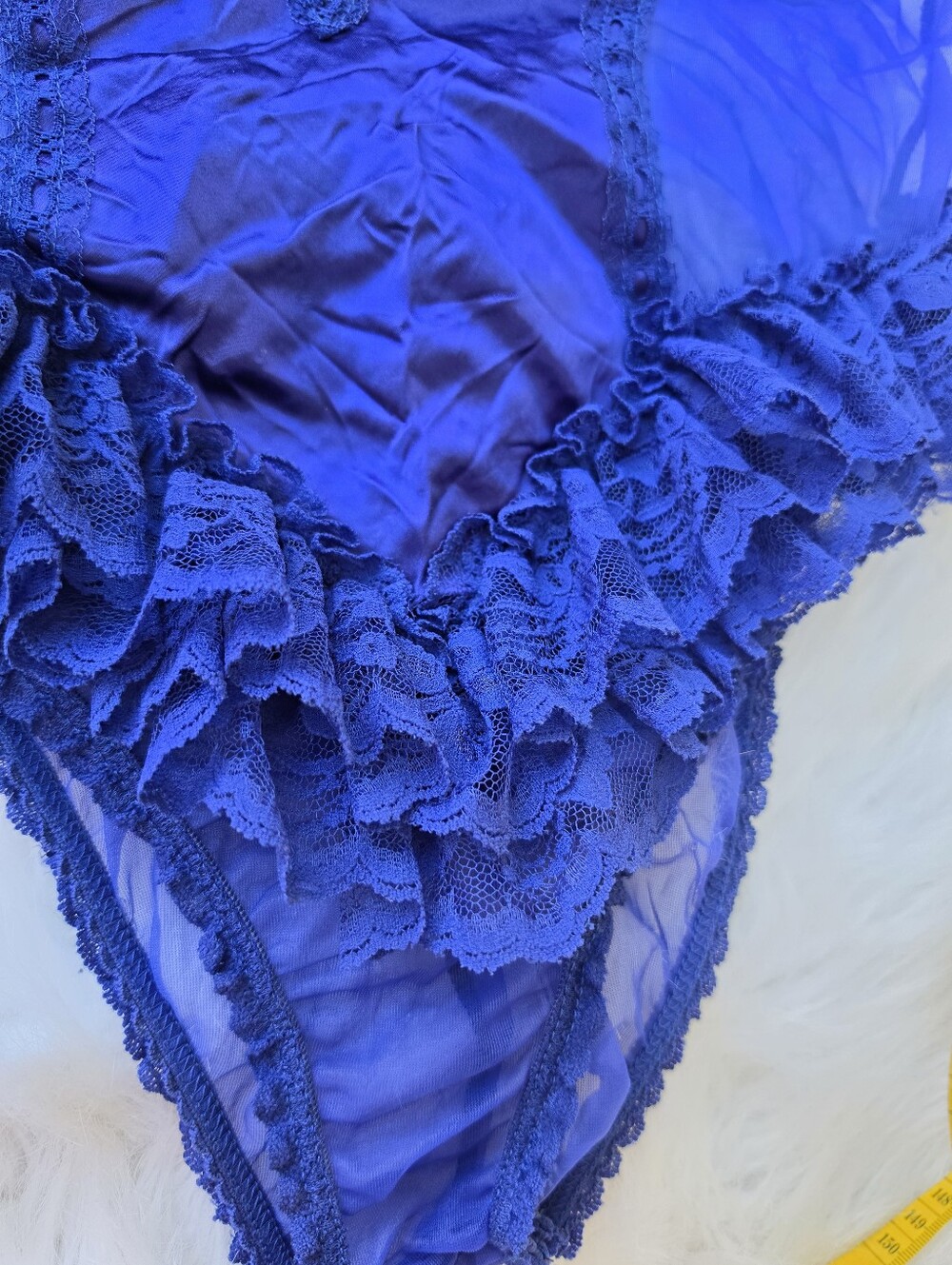 Vtg 80's 90's Royal Blue Satin Lace Lingerie Teddy Bodysuit Romantic Boudoir - Picture 11 of 12
